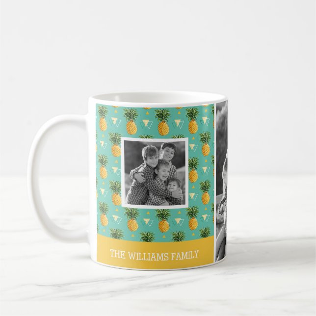 Geometric Pineapple Pattern | Family Photos & Text Coffee Mug (Left)