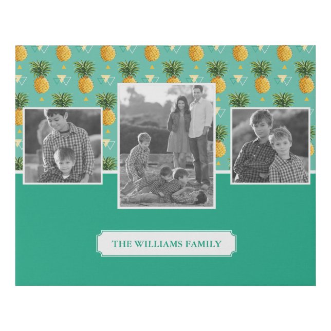 Geometric Pineapple Pattern | Family Photos & Text Faux Canvas Print (Front)