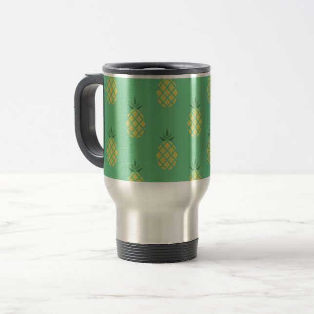Geometric Pineapple Pattern on Green Travel Mug (Front Left)