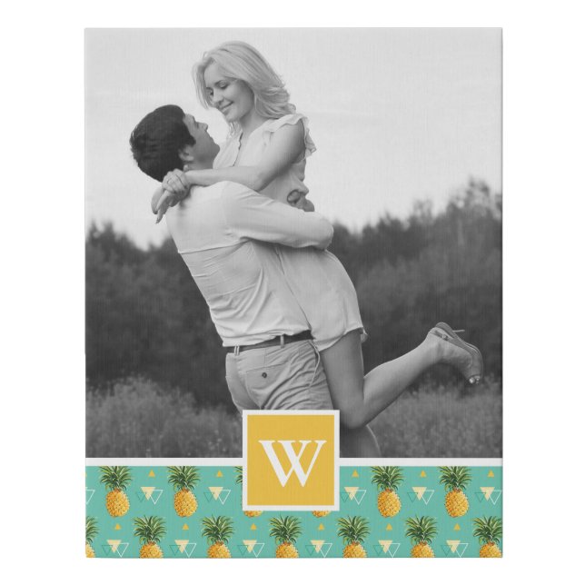 Geometric Pineapple Pattern | Photo With Monogram Faux Canvas Print (Front)