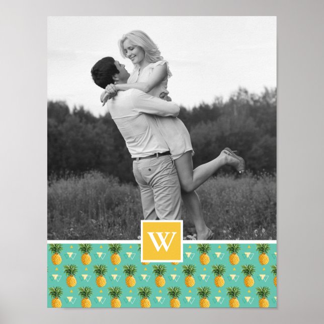 Geometric Pineapple Pattern | Photo With Monogram Poster (Front)