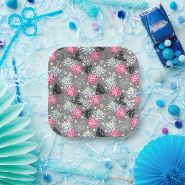 Geometric Pineapple Textured Pattern Paper Plates (Party)