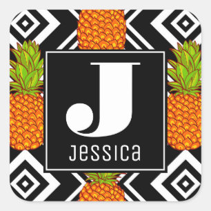 Geometric Pineapples Monogram Square Sticker