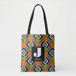 Geometric Pineapples Monogram Tote Bag