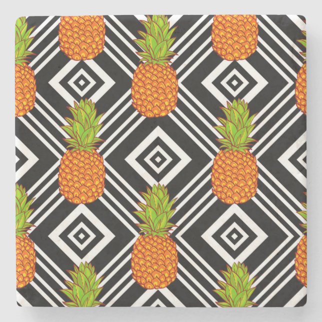 Geometric Pineapples Stone Coaster (Front)