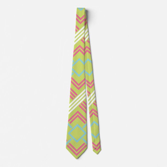 Geometric Pink and lime Vintage Wedding Tie (Front)