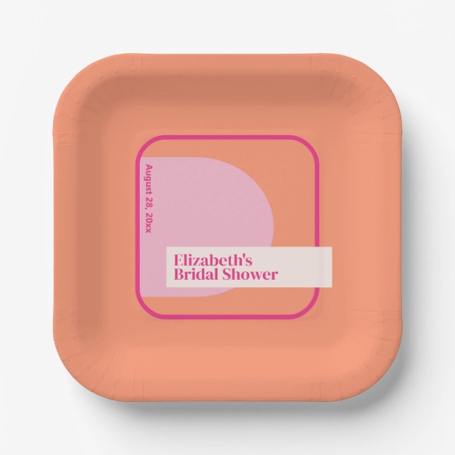 Geometric Pink and Orange Paper Plates (Front)