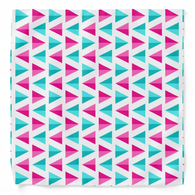 Geometric Pink & Aqua Blue Triangles Pattern Bandana (Front)