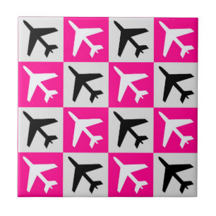 Geometric Pink Aviation Jets Airplane Ceramic Tile