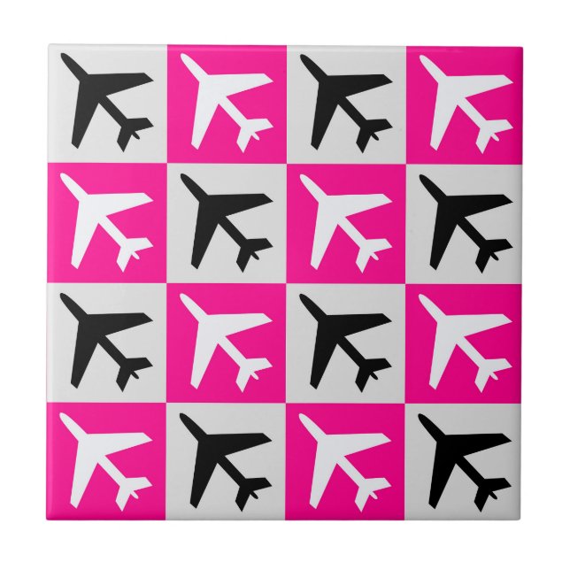 Geometric Pink Aviation Jets Airplane Ceramic Tile (Front)