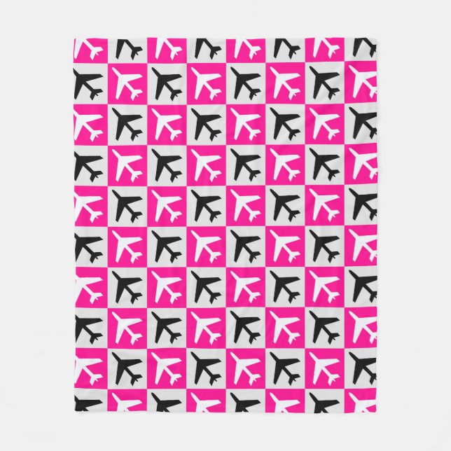 Geometric Pink Aviation Jets Airplane Fleece Blanket (Front)