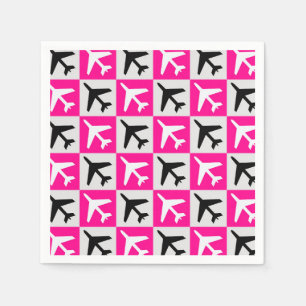 Geometric Pink Aviation Jets Airplane Napkins