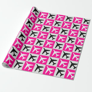 Geometric Pink Aviation Jets Airplane Wrapping Paper