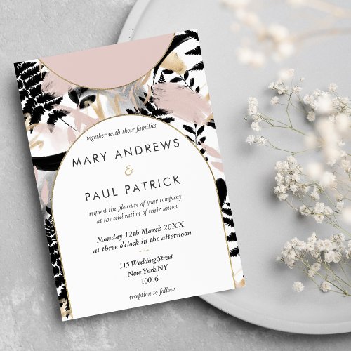 Geometric pink black white gold floral Wedding Invitation