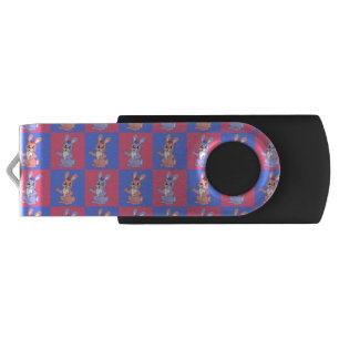 Geometric Pink Blue Bunny Rabbit Pattern  Flash Drive