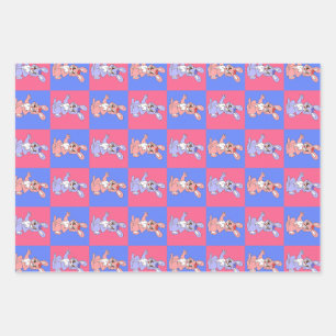 Geometric Pink Blue Bunny Rabbit Pattern Wrapping Paper Sheets