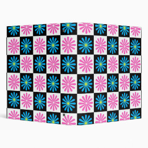 Geometric Pink Blue Floral Pattern 3 Ring Binder