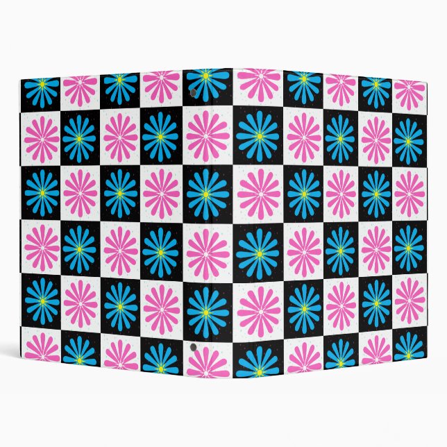 Geometric Pink Blue Floral Pattern   3 Ring Binder (Background)