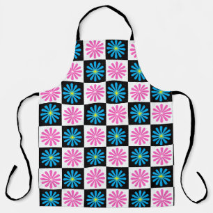Geometric Pink Blue Floral Pattern Apron