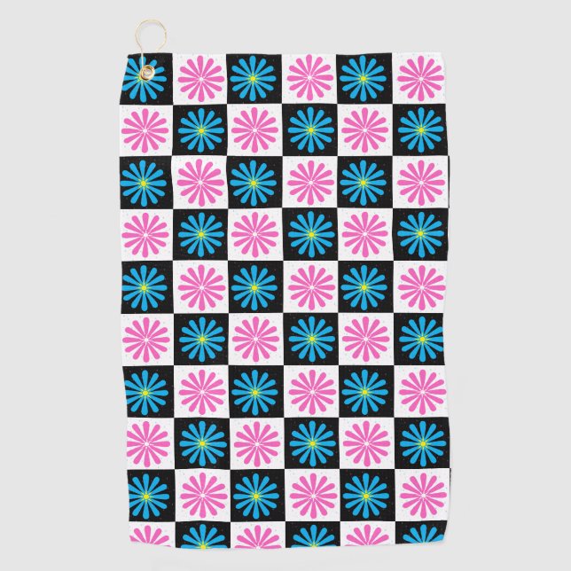 Geometric Pink Blue Floral Pattern   Golf Towel (Front)
