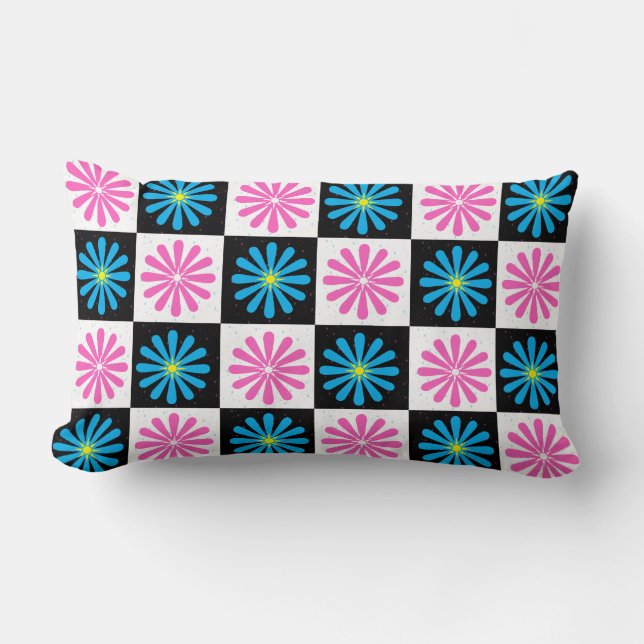 Geometric Pink Blue Floral Pattern   Lumbar Pillow (Front)