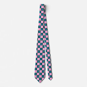 Geometric Pink Blue Floral Pattern Neck Tie