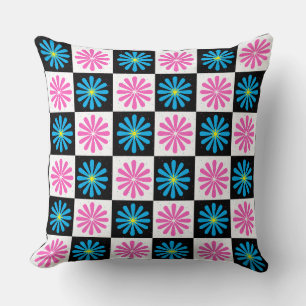 Geometric Pink Blue Floral Pattern  Throw Pillow
