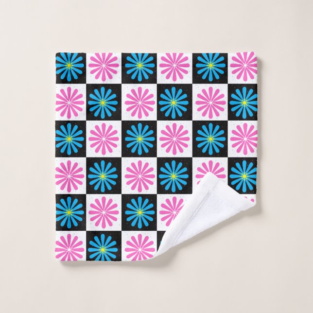 Geometric Pink Blue Floral Pattern  Wash Cloth (Wash Cloth)