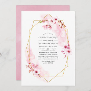 Geometric Pink Cherry Blossom Celebration of Life Invitation
