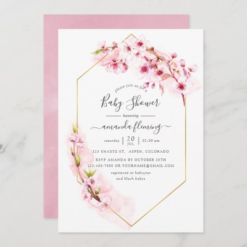 Geometric Pink Cherry Blossom Spring Baby Shower Invitation