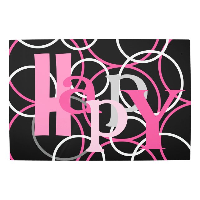 Geometric Pink Circles Black Modern Inspirational Metal Print (Front)
