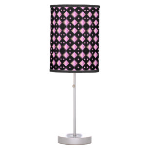 Geometric Pink Diamond Grid On Black Background Table Lamp