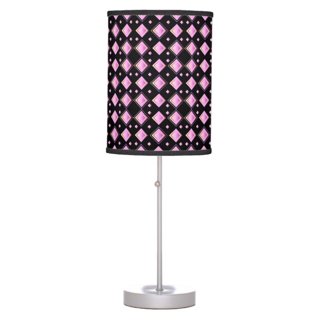 Geometric Pink Diamond Grid On Black Background Table Lamp (Front)