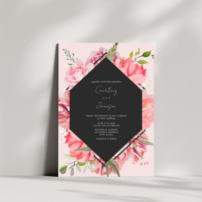 Geometric Pink Floral Botanical Wedding Invitation (Creator Uploaded)