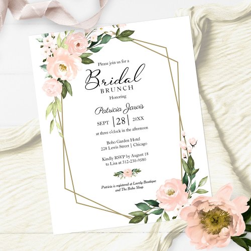 Geometric Pink Floral Bridal Brunch Invitations