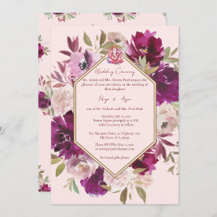 Geometric Pink Floral Hindu Ganesh Wedding Invitation