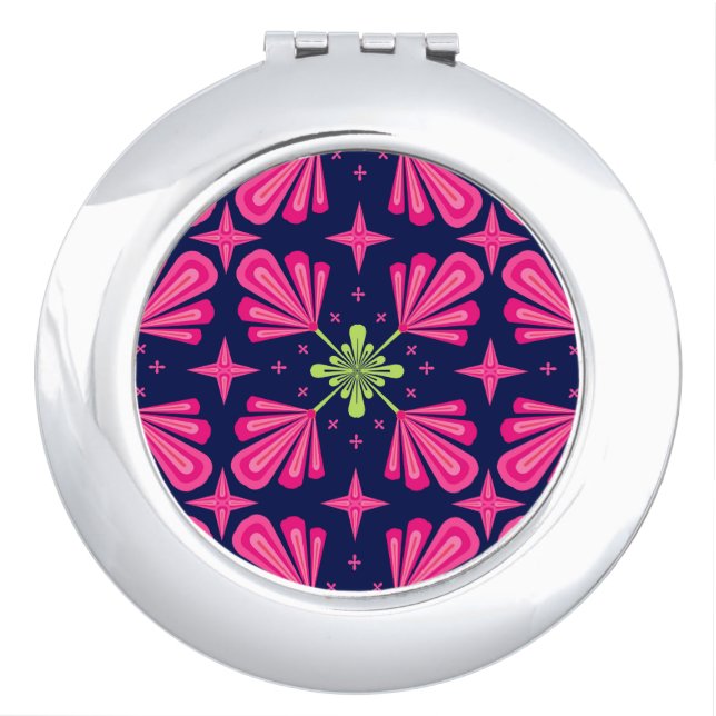 Geometric Pink Floral Petals Abstract pattern Compact Mirror (Front)