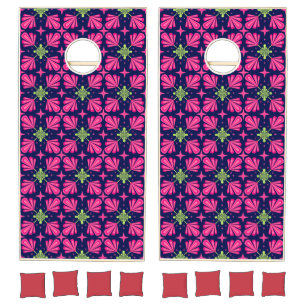Geometric Pink Floral Petals Abstract pattern Cornhole Set