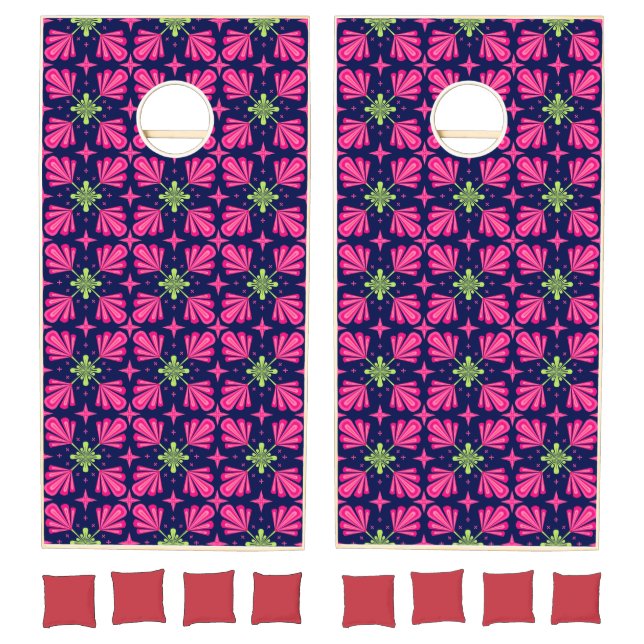 Geometric Pink Floral Petals Abstract pattern Cornhole Set (Set)