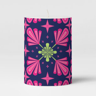 Geometric Pink Floral Petals Abstract pattern Pillar Candle