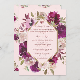 Geometric Pink Floral Sikh Ik Onkar Wedding Invitation