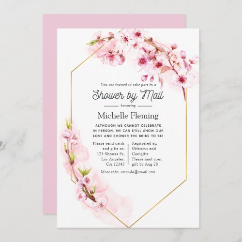 Geometric Pink Floral Spring Bridal Shower by Mail Invitation