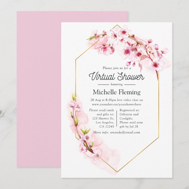 Geometric Pink Floral Spring Virtual Baby Shower Invitation (Front/Back)