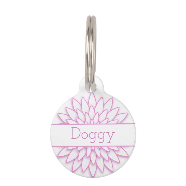 Geometric Pink  Flower Pet ID Tag (Front)