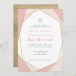 Geometric Pink & Gold Bat Mitzvah Invitation<br><div class="desc">This modern and chic Bat Mitzvah invitation features a white background with faux gold geometric frames in pink. The reverse side features a faux gold background . Change the background color and personalize it for your needs. You can find matching products at my store.</div>