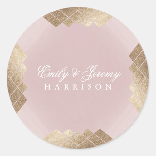 Geometric Pink Gold Gatsby Wedding Classic Round Sticker