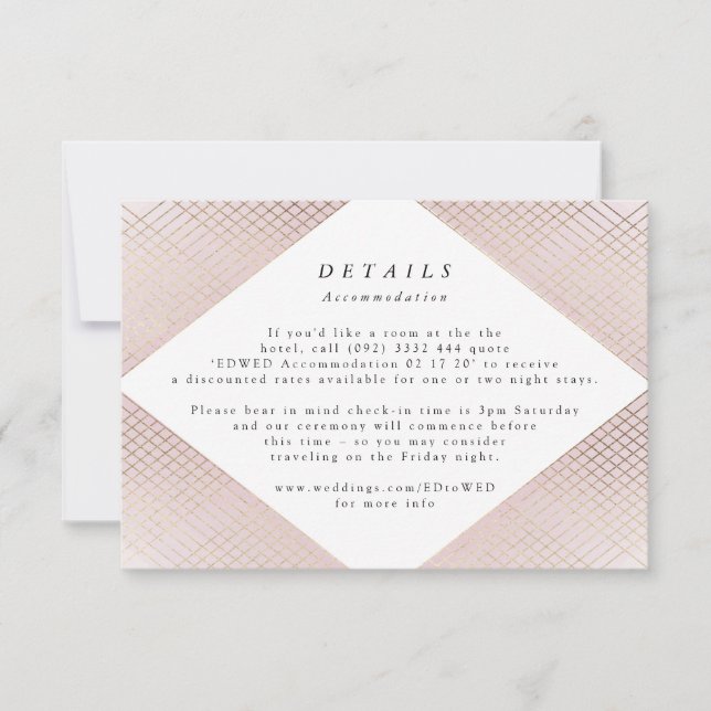 Geometric Pink Gold Gatsby Wedding Enclosure RSVP Card (Front)