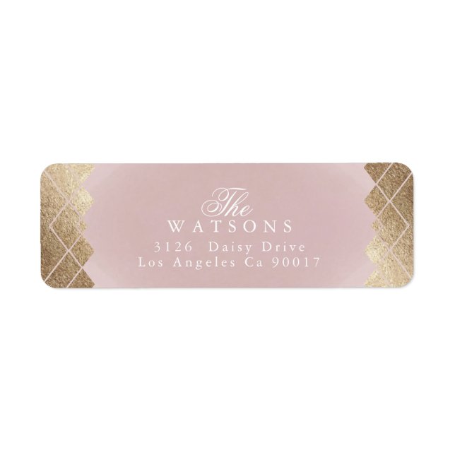 Geometric Pink Gold Gatsby Wedding Label (Front)