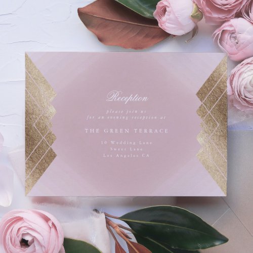 Geometric Pink Gold Gatsby Wedding Reception Card