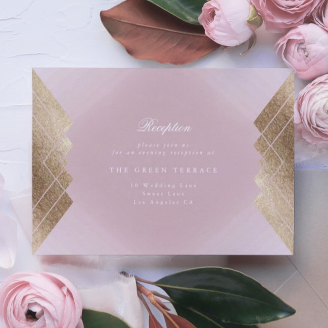 Geometric Pink Gold Gatsby Wedding Reception Card (Creator Uploaded)